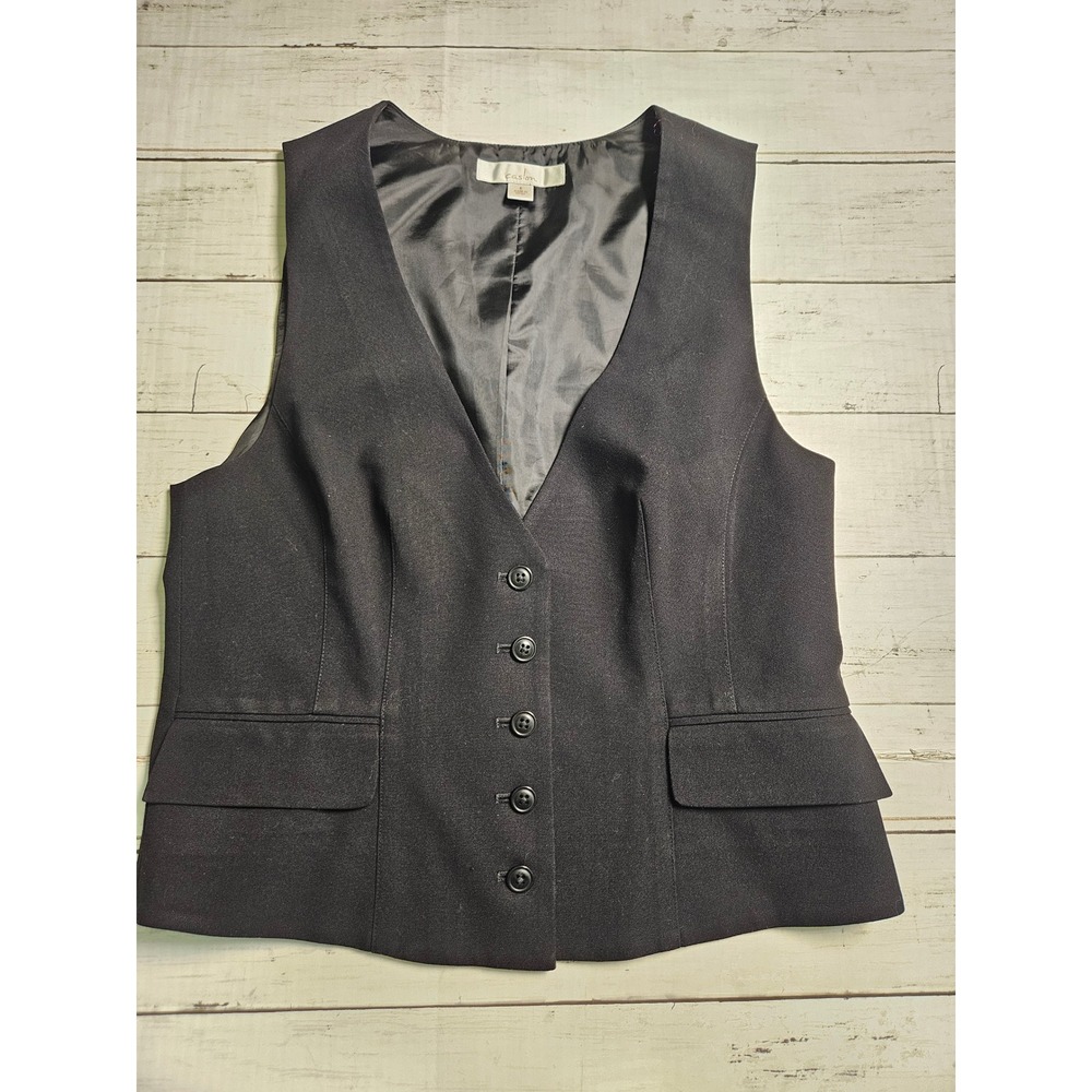 Anthropologie‎ Caslon Black Waistcoat Vest Womens S Tailored Button Front